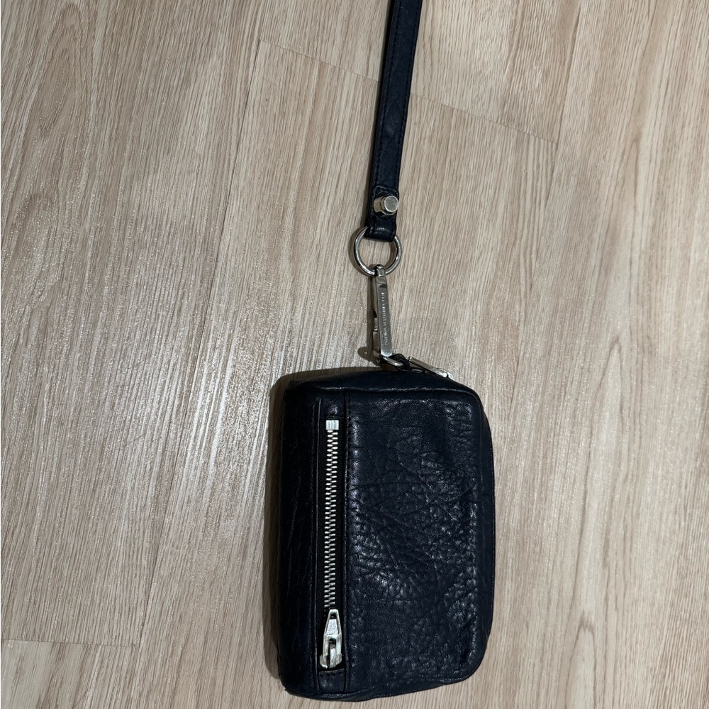 Alexander Wang Navy Blue Leather Wristlet with Silver Zipper